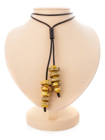 Honey Amber Necklace With Leather Cord The Indonesia, image 