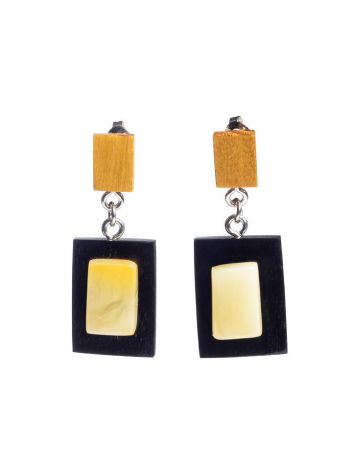 Handmade Wooden Earrings With Honey Amber The Indonesia, image 