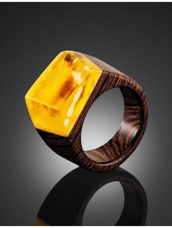 Wenge Wood Ring With Honey Amber The Indonesia, Ring Size: 9 / 19, image , picture 2