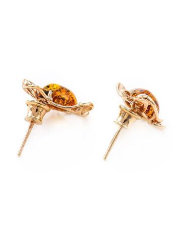 Floral Gold-Plated Earrings With Cognac Amber The Daisy, image , picture 4