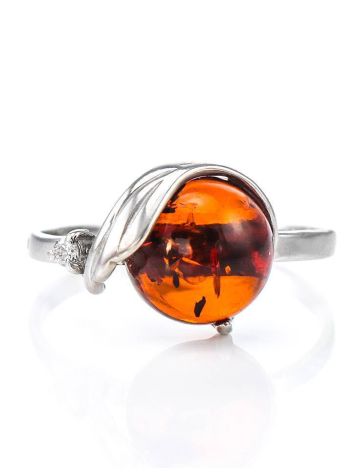 Classy Amber Ring In Sterling Silver With Crystals The Swan, Ring Size: 12 / 21.5, image , picture 3