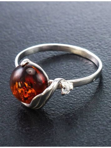Classy Amber Ring In Sterling Silver With Crystals The Swan, Ring Size: 12 / 21.5, image , picture 4