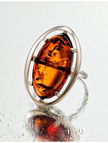 Sterling Silver Ring With Cognac Amber The Elegy, Ring Size: 5.5 / 16, image , picture 2
