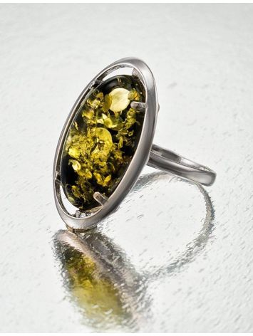 Classy Silver Ring With Green Amber The Elegy, Ring Size: 12 / 21.5, image , picture 2