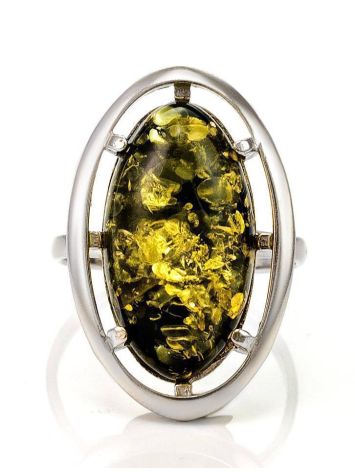 Classy Silver Ring With Green Amber The Elegy, Ring Size: 12 / 21.5, image , picture 4