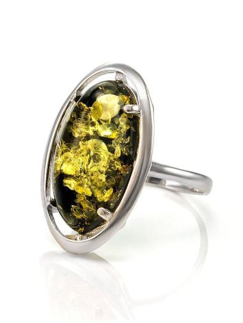 Classy Silver Ring With Green Amber The Elegy, Ring Size: 12 / 21.5, image , picture 6