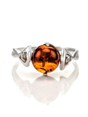 Sterling Silver Ring With Cognac Amber And Crystals The Sambia, Ring Size: 5.5 / 16, image , picture 3