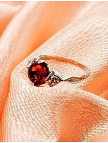 Sterling Silver Ring With Cognac Amber And Crystals The Sambia, Ring Size: 5.5 / 16, image , picture 5