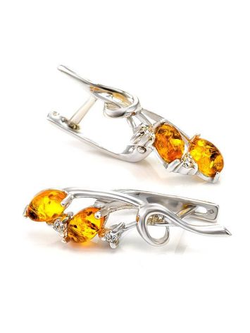Cognac Amber Earrings In Sterling Silver With Crystals The Verbena, image , picture 2