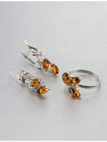 Cognac Amber Ring In Sterling Silver With Crystals The Verbena, Ring Size: 11.5 / 21, image , picture 5