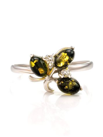 Cute Sterling Silver Ring With Green Amber And Crystals The Verbena, Ring Size: 13 / 22, image , picture 3