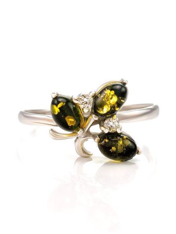 Cute Sterling Silver Ring With Green Amber And Crystals The Verbena, Ring Size: 12 / 21.5, image , picture 3