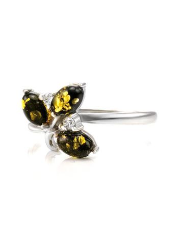 Cute Sterling Silver Ring With Green Amber And Crystals The Verbena, Ring Size: 13 / 22, image , picture 4
