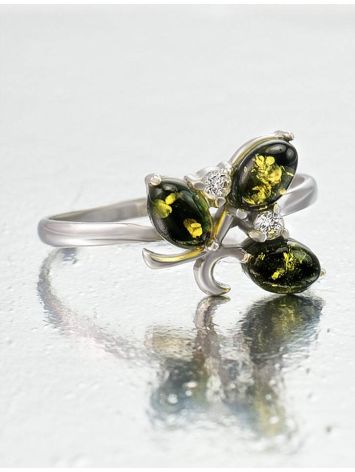 Cute Sterling Silver Ring With Green Amber And Crystals The Verbena, Ring Size: 13 / 22, image , picture 2