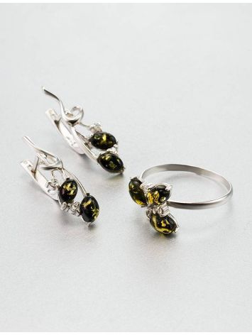Cute Sterling Silver Ring With Green Amber And Crystals The Verbena, Ring Size: 12 / 21.5, image , picture 5