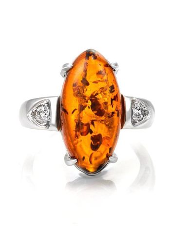 Voluptuous Cognac Amber Ring In Sterling Silver With Crystals The Penelope, Ring Size: 13 / 22, image , picture 4