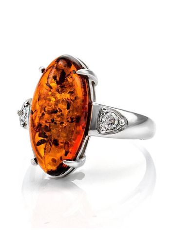Voluptuous Cognac Amber Ring In Sterling Silver With Crystals The Penelope, Ring Size: 13 / 22, image , picture 5