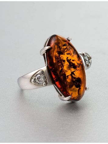 Voluptuous Cognac Amber Ring In Sterling Silver With Crystals The Penelope, Ring Size: 13 / 22, image , picture 2