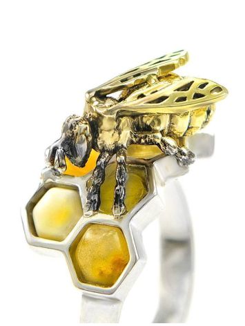 Honey Amber Ring In Sterling Silver The Bee, Ring Size: 7 / 17.5, image , picture 3