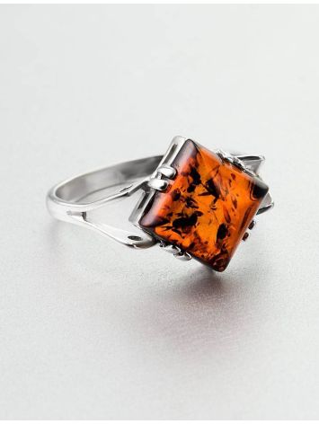 Stylish Silver Ring With Bright Cognac Amber The Astoria, Ring Size: 11.5 / 21, image , picture 2