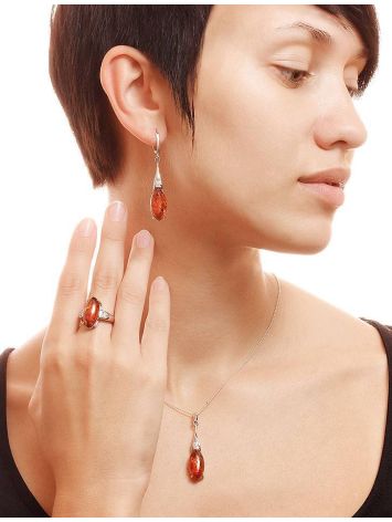 Voluptuous Cognac Amber Ring In Sterling Silver With Crystals The Penelope, Ring Size: 12 / 21.5, image , picture 3