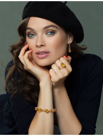 Drop Gold-Plated Earrings With Lemon Amber The Flamenco, image , picture 2