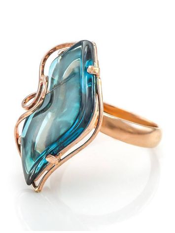 Gold-Plated Adjustable Cocktail Ring With Synthetic Topaz The Serenade, Ring Size: Adjustable, image , picture 4