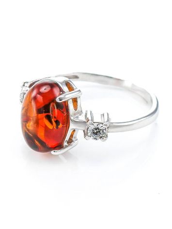 Classy Silver Ring With Cognac Amber And Crystals The Nostalgia, Ring Size: 13 / 22, image , picture 5
