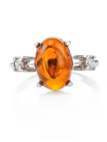 Classy Silver Ring With Cognac Amber And Crystals The Nostalgia, Ring Size: 13 / 22, image , picture 3
