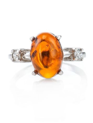 Classy Silver Ring With Cognac Amber And Crystals The Nostalgia, Ring Size: 11.5 / 21, image , picture 3