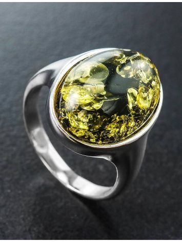 Green Amber Ring In Sterling Silver The Goji, Ring Size: 5.5 / 16, image , picture 2