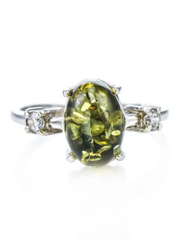 Sterling Silver Ring With Green Amber And Crystals The Nostalgia, Ring Size: 5.5 / 16, image , picture 3