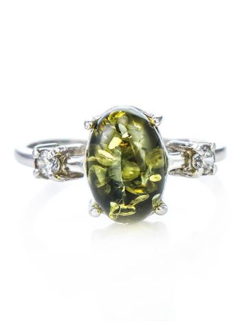 Sterling Silver Ring With Green Amber And Crystals The Nostalgia, Ring Size: 11.5 / 21, image , picture 3