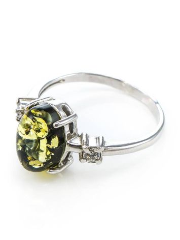 Sterling Silver Ring With Green Amber And Crystals The Nostalgia, Ring Size: 11.5 / 21, image , picture 5