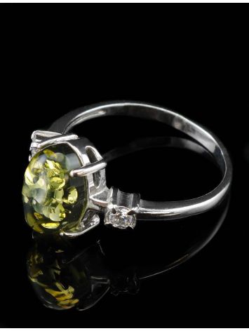 Sterling Silver Ring With Green Amber And Crystals The Nostalgia, Ring Size: 5.5 / 16, image , picture 4