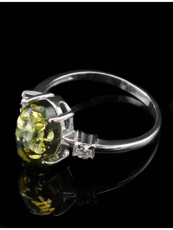 Sterling Silver Ring With Green Amber And Crystals The Nostalgia, Ring Size: 11.5 / 21, image , picture 4