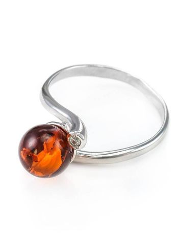 Cute Silver Ring With Cognac Amber And Crystals The Themis, Ring Size: 11.5 / 21, image , picture 4
