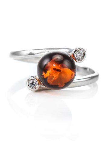 Cute Silver Ring With Cognac Amber And Crystals The Themis, Ring Size: 13 / 22, image , picture 3