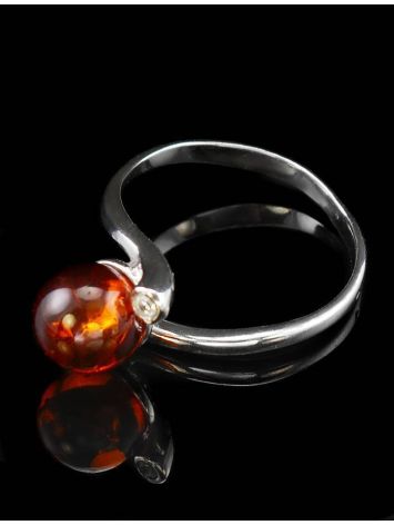 Cute Silver Ring With Cognac Amber And Crystals The Themis, Ring Size: 13 / 22, image , picture 2
