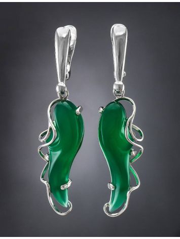 Silver Drop Earrings With Green Synthetic Onyx The Serenade, image , picture 2