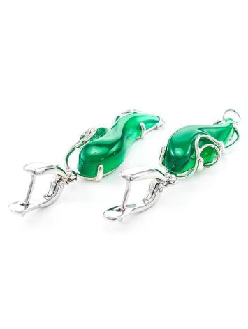 Silver Drop Earrings With Green Synthetic Onyx The Serenade, image , picture 4