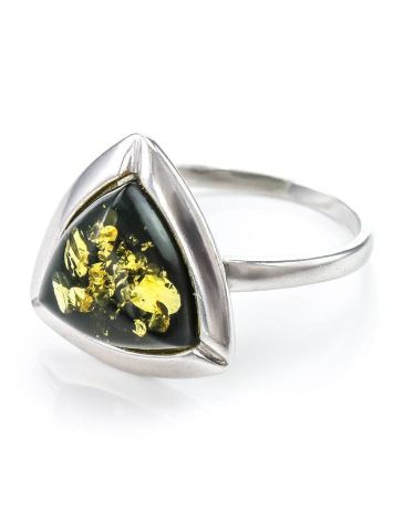 Triangle Silver Ring With Green Amber The Mistral, Ring Size: 12 / 21.5, image , picture 4