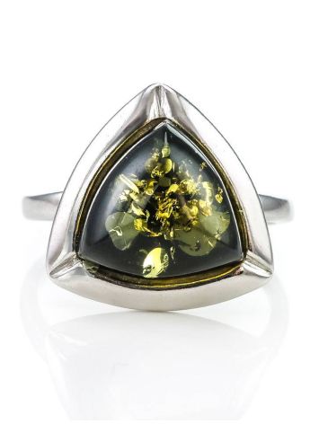 Triangle Silver Ring With Green Amber The Mistral, Ring Size: 12 / 21.5, image , picture 2