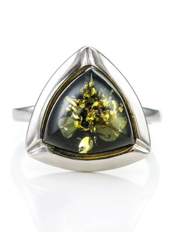 Triangle Silver Ring With Green Amber The Mistral, Ring Size: 13 / 22, image , picture 2
