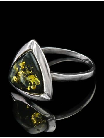 Triangle Silver Ring With Green Amber The Mistral, Ring Size: 12 / 21.5, image , picture 3