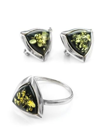 Triangle Silver Ring With Green Amber The Mistral, Ring Size: 12 / 21.5, image , picture 5