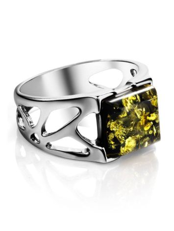 Sterling Silver Ring With Bright Green Amber The Artemis, Ring Size: 13 / 22, image , picture 4