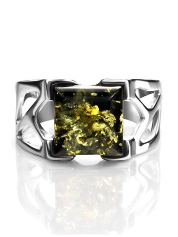 Sterling Silver Ring With Bright Green Amber The Artemis, Ring Size: 12 / 21.5, image , picture 5