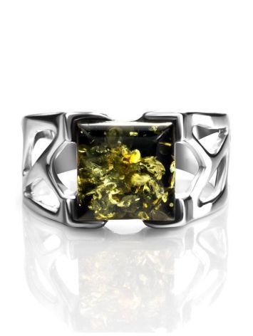 Sterling Silver Ring With Bright Green Amber The Artemis, Ring Size: 13 / 22, image , picture 5
