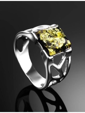 Sterling Silver Ring With Bright Green Amber The Artemis, Ring Size: 13 / 22, image , picture 2